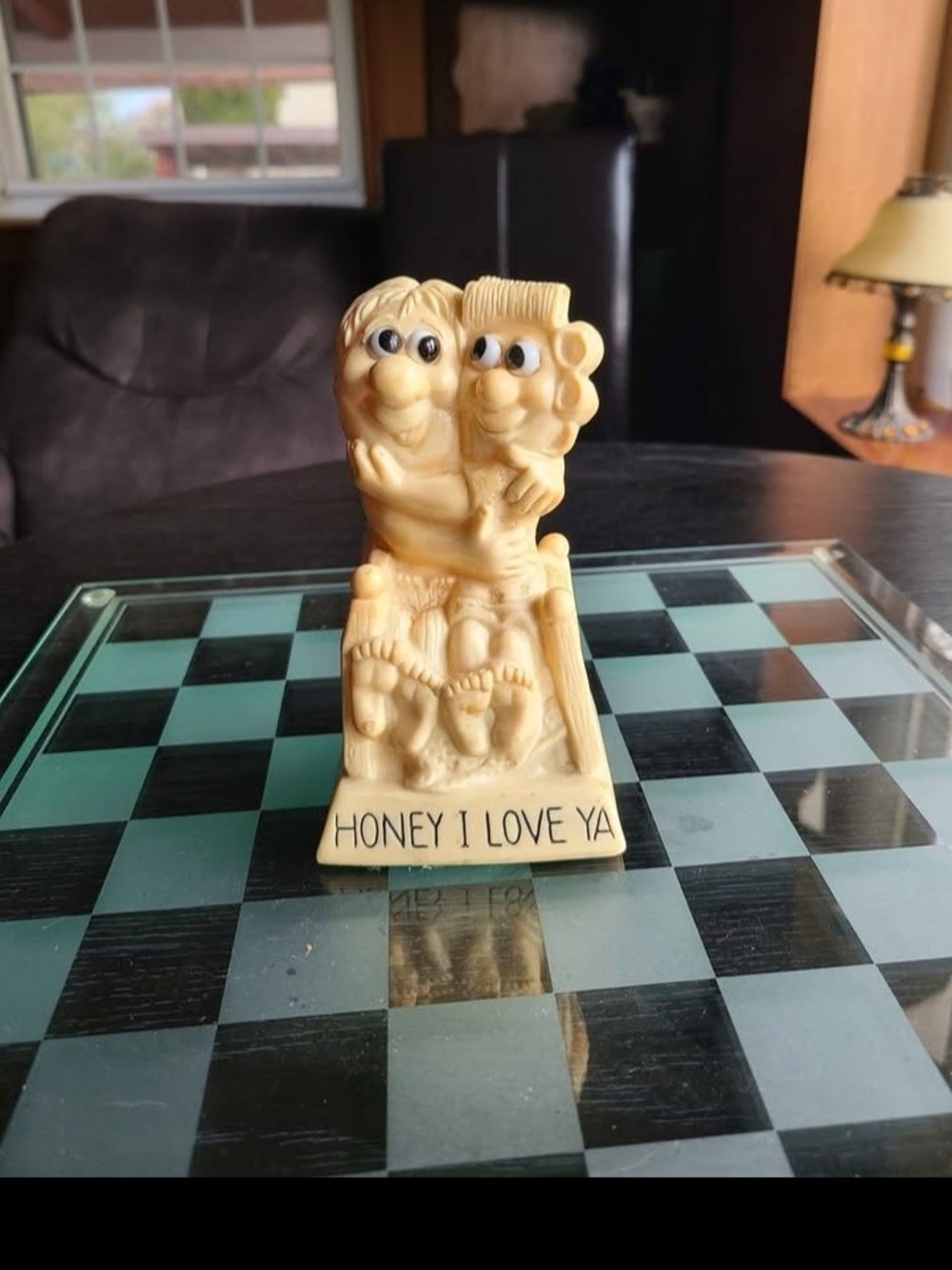 Vintage Cream Couple Figurine 'Honey I Love Ya' with Googly Eyes
